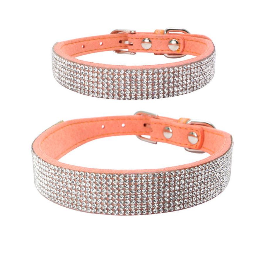 JMT-722954 Sparkling Rhinestone Dog Collar with Adjustable Size and Durable Microfiber Material