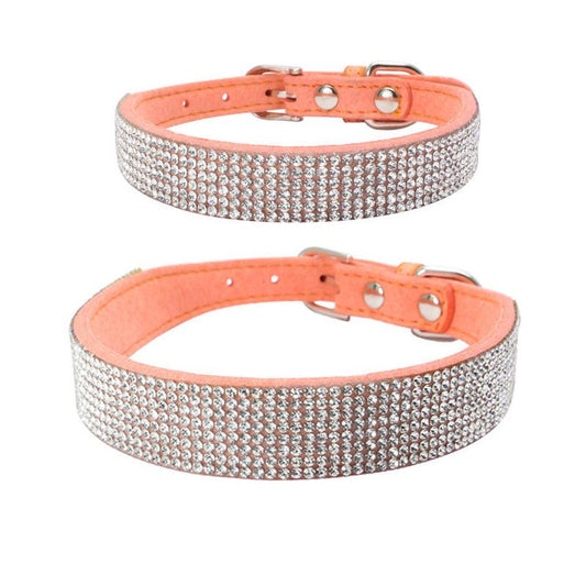 JMT-722954 Sparkling Rhinestone Dog Collar with Adjustable Size and Durable Microfiber Material