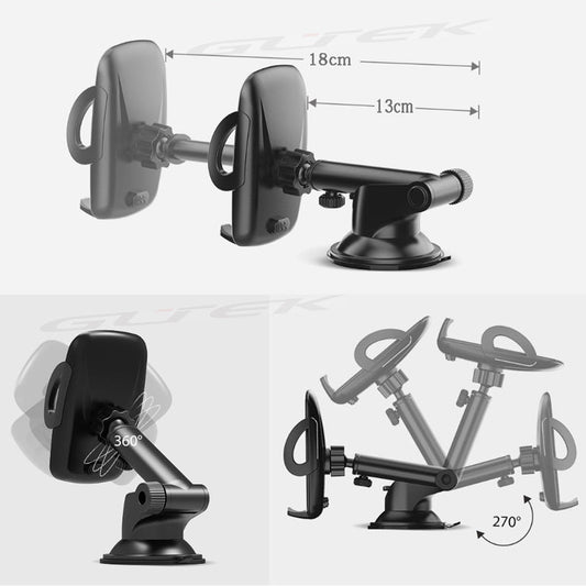 JMT-723146 Telescopic Mobile Phone Holder for Car with Fixed Base – Black and Gray