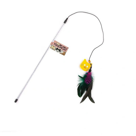 JMT-723274 Long Feather Cat Wand Toy with Colorful Stripes for Playful Kittens