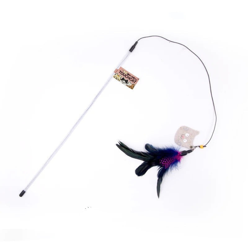 JMT-723274 Long Feather Cat Wand Toy with Colorful Stripes for Playful Kittens