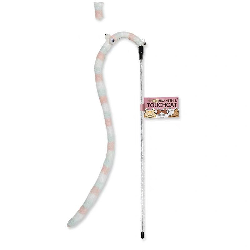 JMT-723274 Long Feather Cat Wand Toy with Colorful Stripes for Playful Kittens