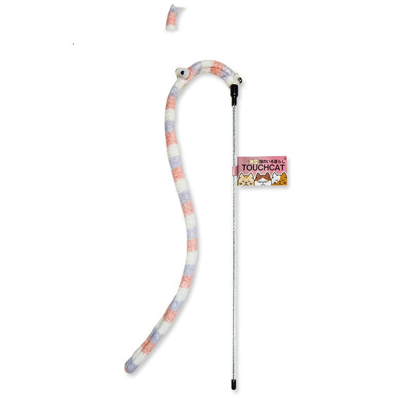 JMT-723274 Long Feather Cat Wand Toy with Colorful Stripes for Playful Kittens