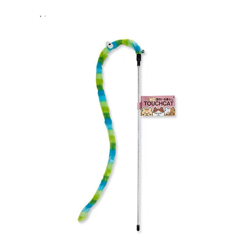 JMT-723274 Long Feather Cat Wand Toy with Colorful Stripes for Playful Kittens