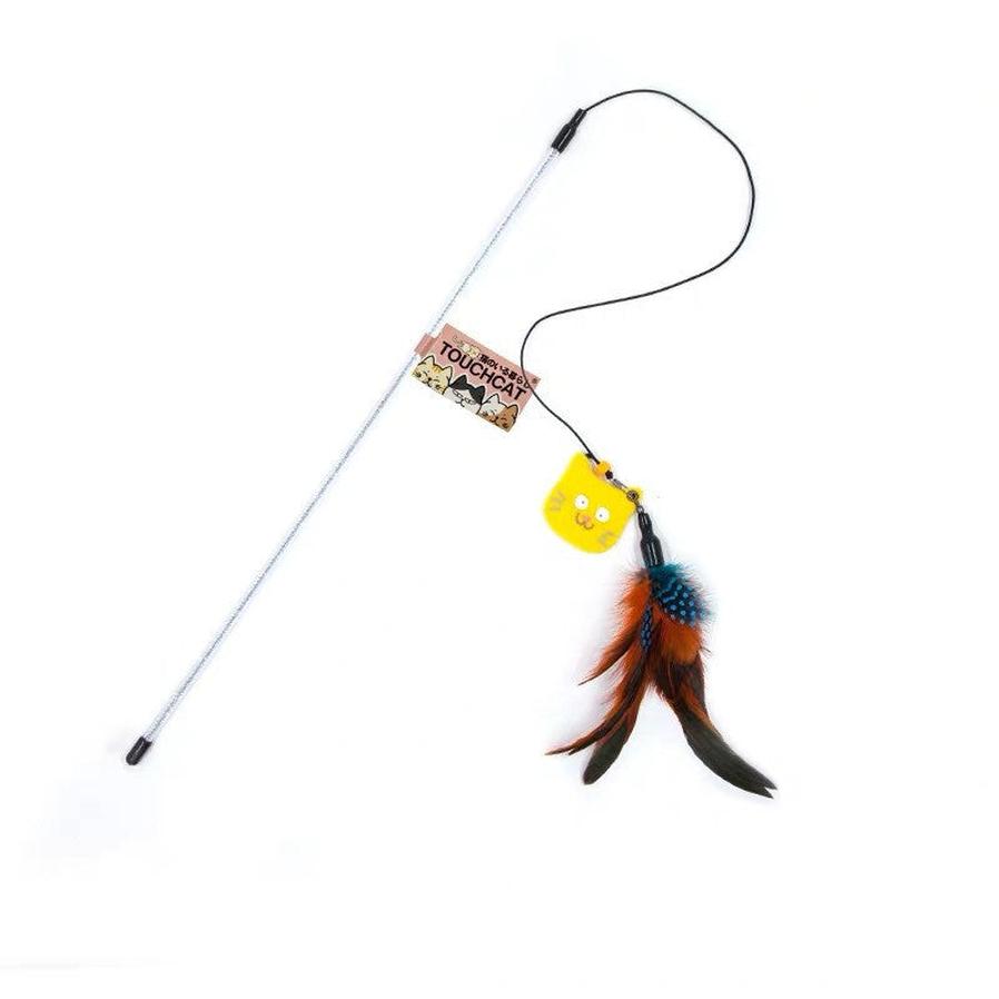 JMT-723274 Long Feather Cat Wand Toy with Colorful Stripes for Playful Kittens
