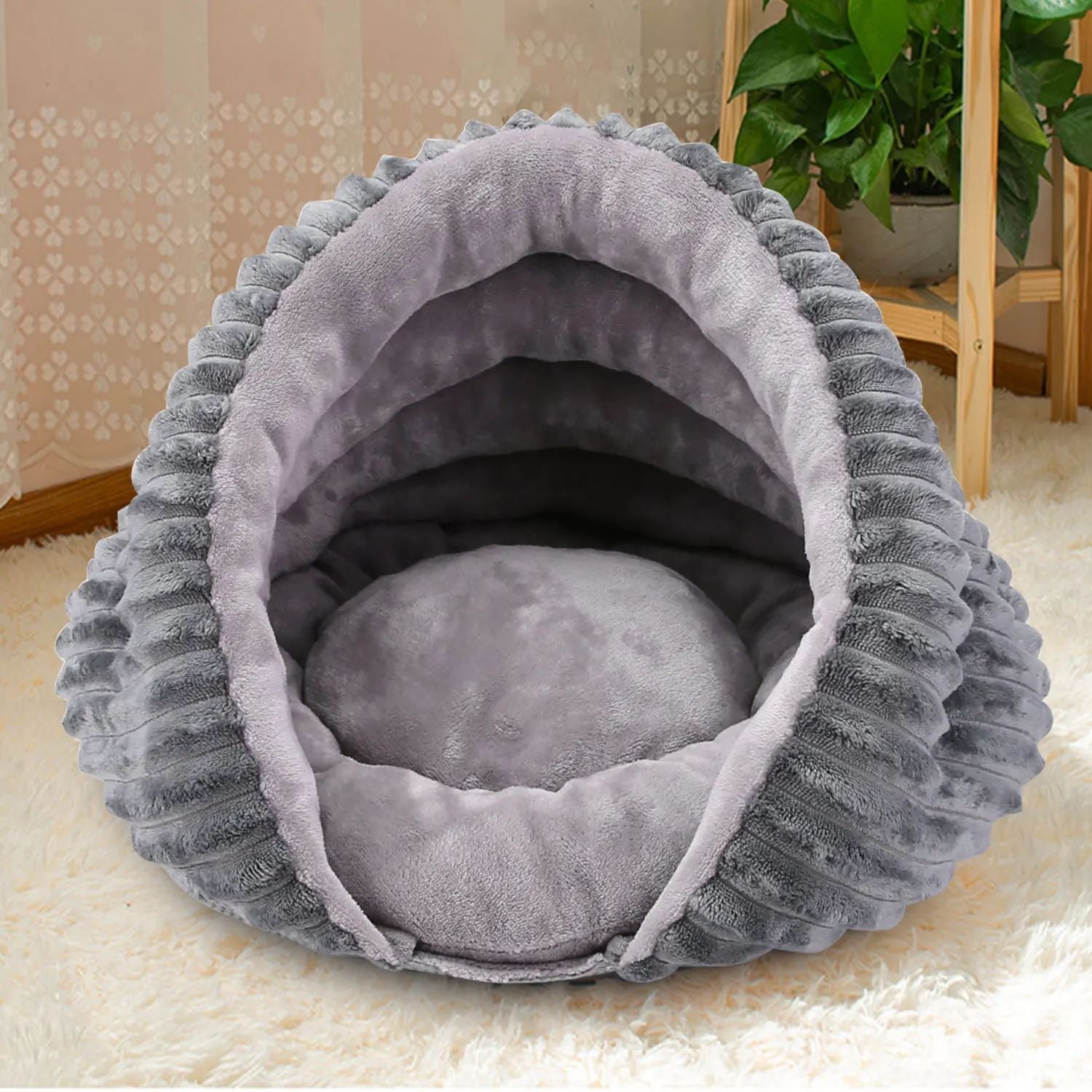 JMT-723594 Cozy Tunnel Cat Nest Sleeping Bag, Foldable and Washable Velvet Bed for Pets, 45x45x30cm, Gray