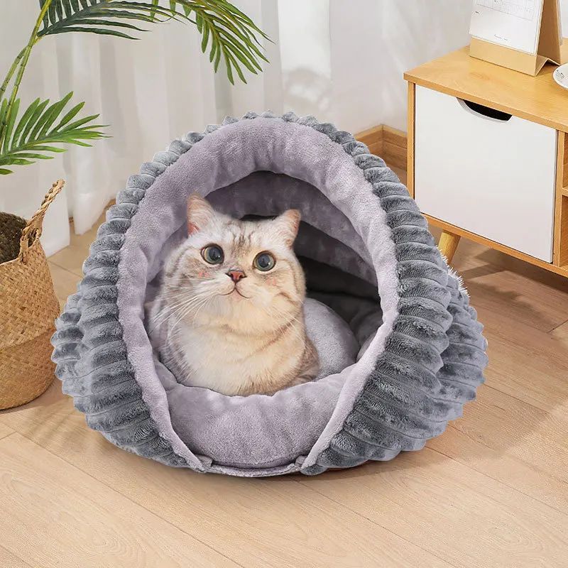 JMT-723594 Cozy Tunnel Cat Nest Sleeping Bag, Foldable and Washable Velvet Bed for Pets, 45x45x30cm, Gray