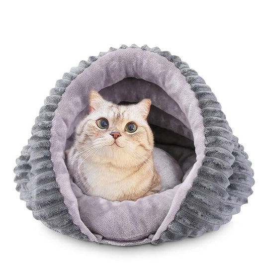 JMT-723594 Cozy Tunnel Cat Nest Sleeping Bag, Foldable and Washable Velvet Bed for Pets, 45x45x30cm, Gray