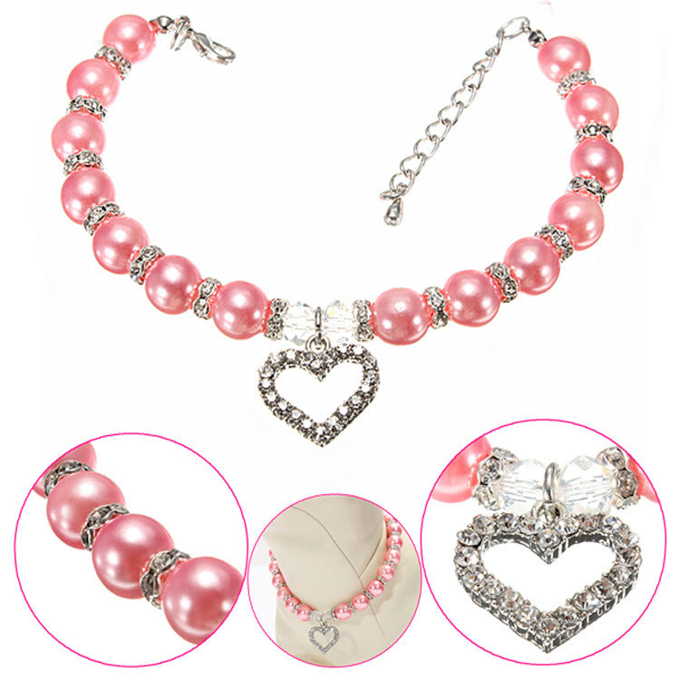 JMT-724106 Elegant Pet Pearl Necklace with Rhinestone Accents - Multiple Sizes Available