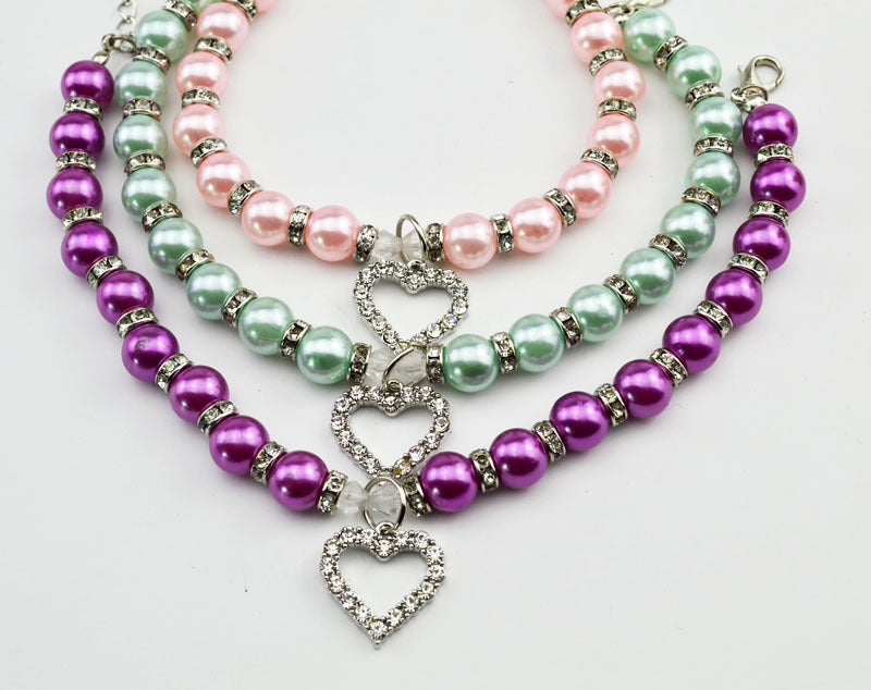 JMT-724106 Elegant Pet Pearl Necklace with Rhinestone Accents - Multiple Sizes Available