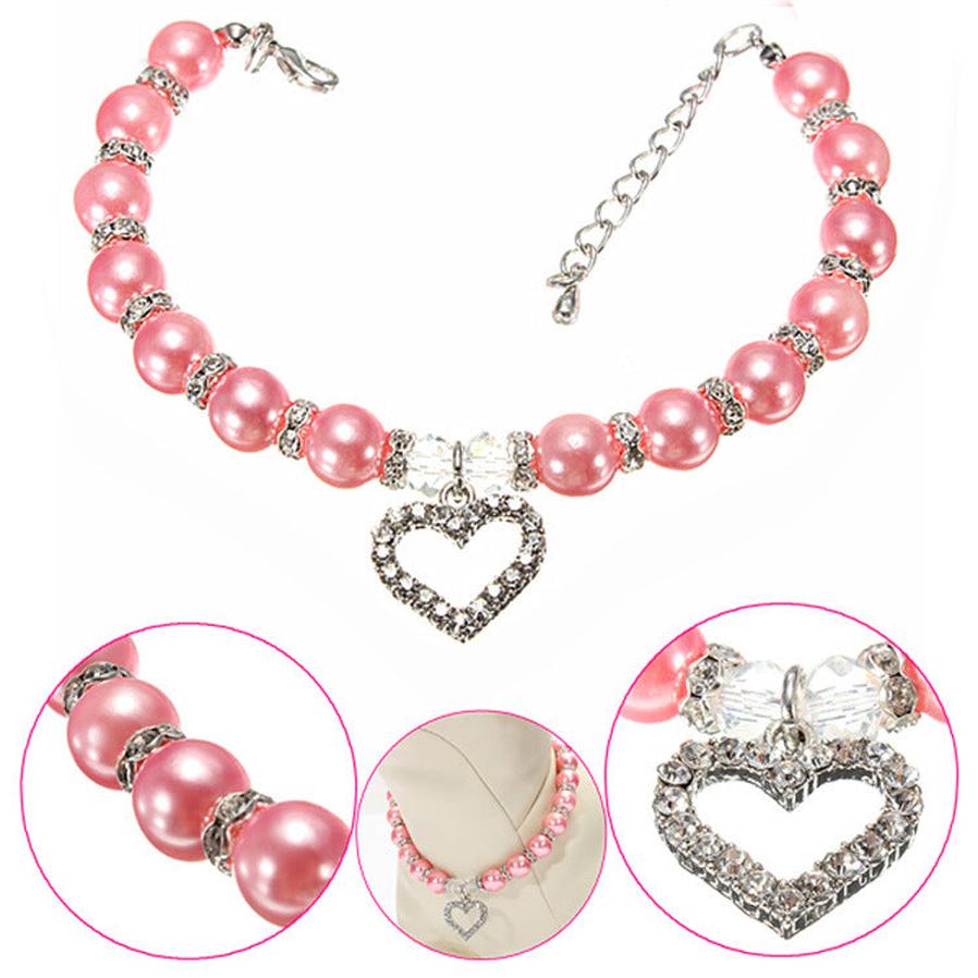 JMT-724106 Elegant Pet Pearl Necklace with Rhinestone Accents - Multiple Sizes Available