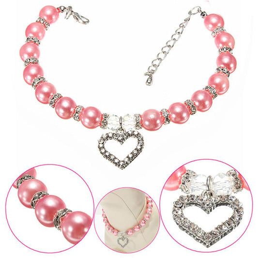 JMT-724106 Elegant Pet Pearl Necklace with Rhinestone Accents - Multiple Sizes Available