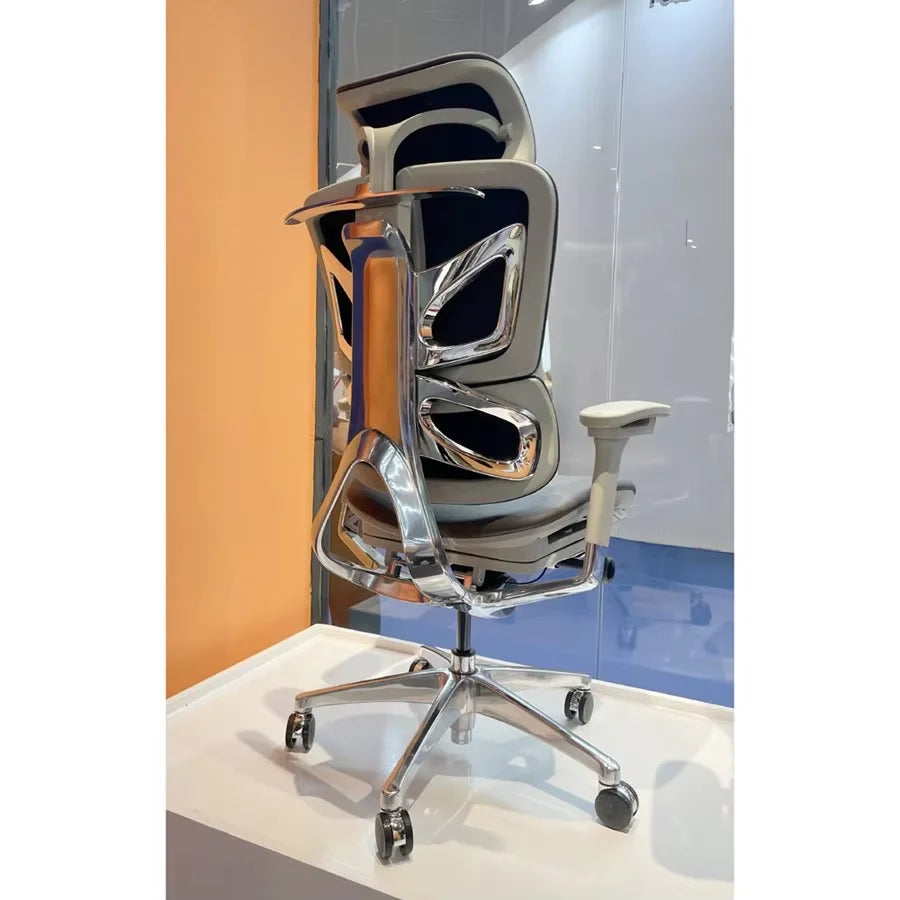 JMT-725194 Contemporary Adjustable Office Chair with Headrest in Genuine Leather, Suitable for Executive Workspaces