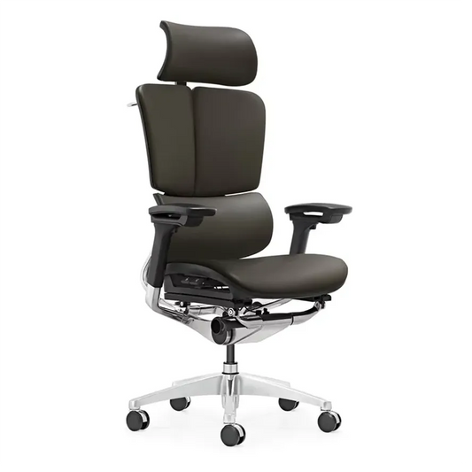 JMT-725194 Contemporary Adjustable Office Chair with Headrest in Genuine Leather, Suitable for Executive Workspaces