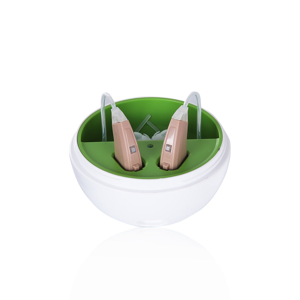 JMT-725578 Rechargeable Hearing Amplifier with Portable Charging Case, 8 Channels, 12 Bands, and Intelligent Noise Cancellation