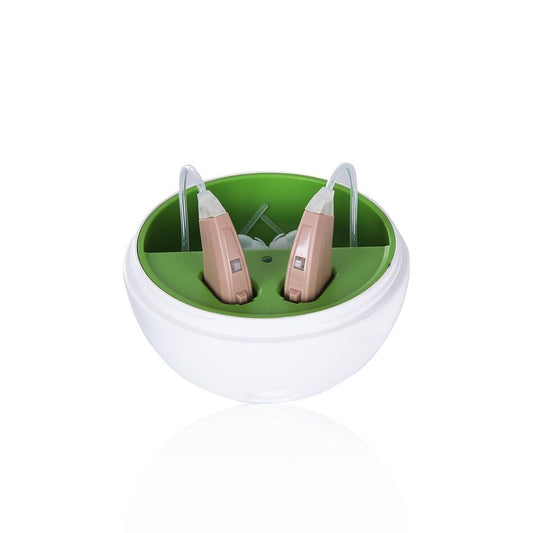 JMT-725578 Rechargeable Hearing Amplifier with Portable Charging Case, 8 Channels, 12 Bands, and Intelligent Noise Cancellation