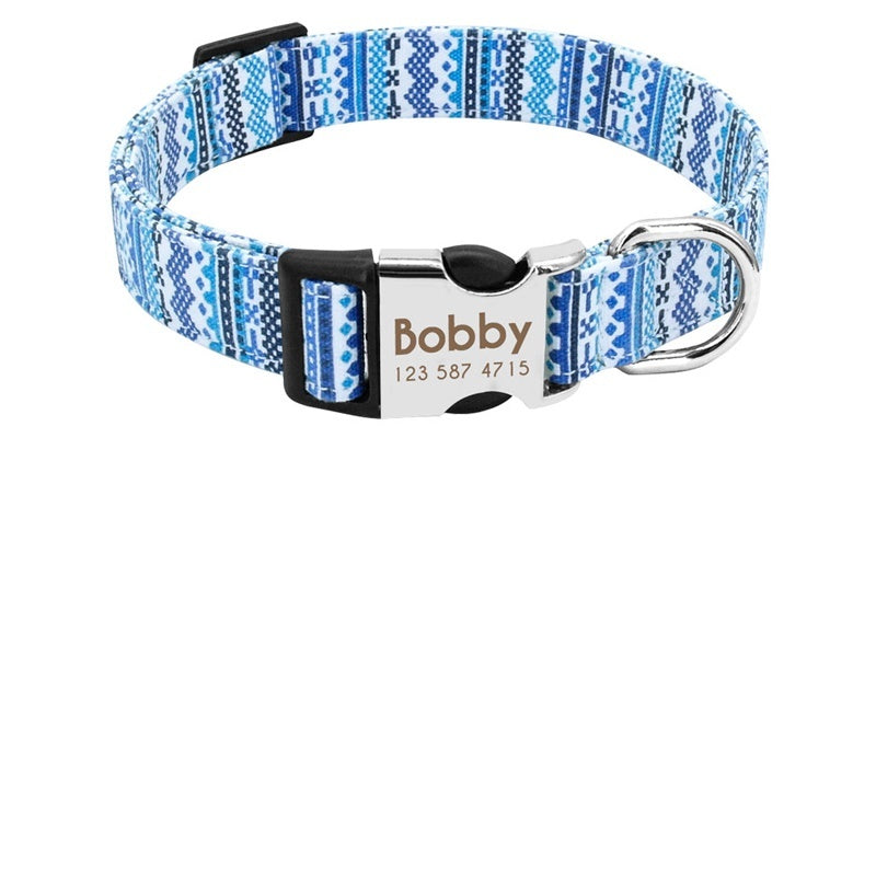 JMT-725770 Customizable Engraved Nylon Dog Collar for Medium and Large Breeds - Adjustable and Available in Red, Blue, and Orange