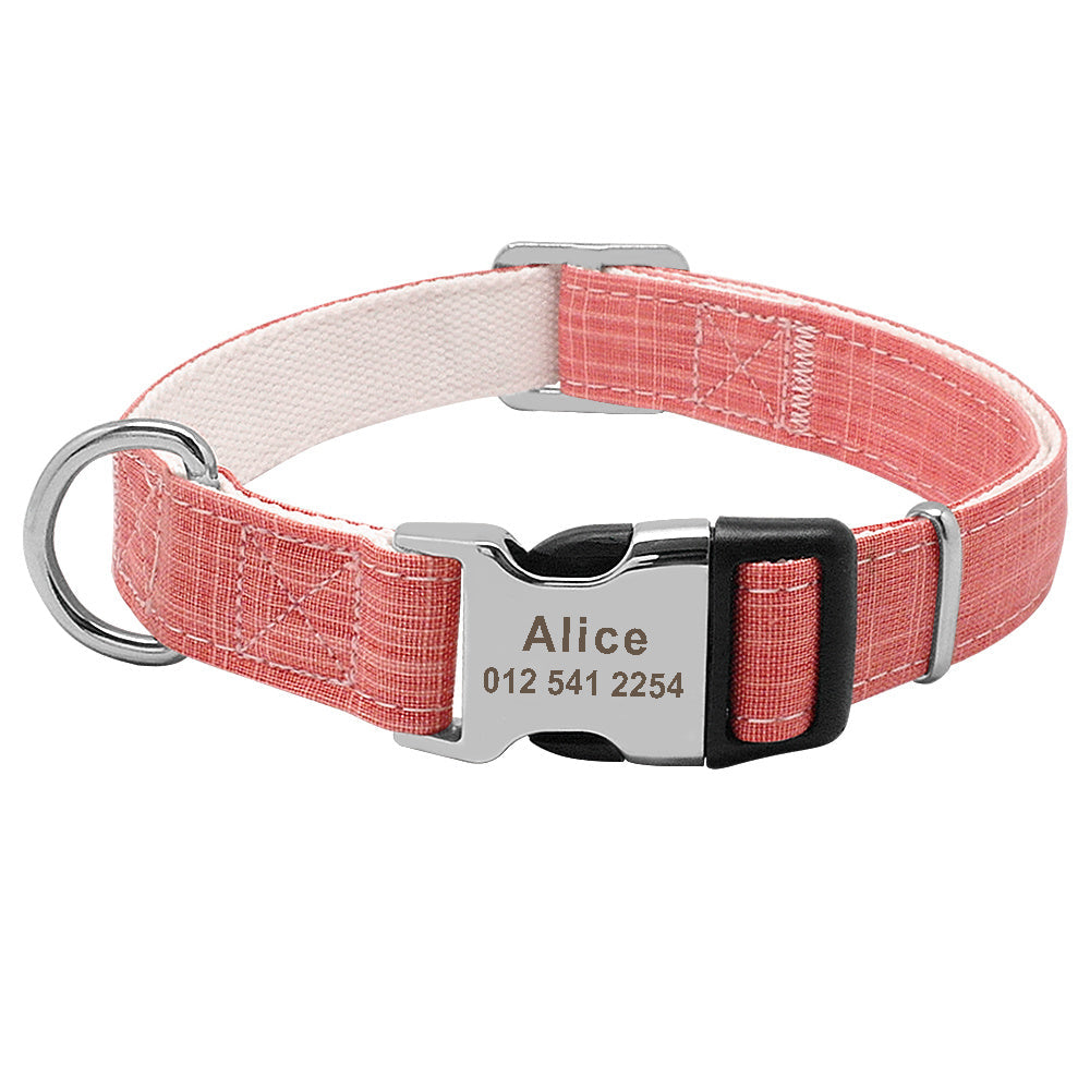 JMT-725770 Customizable Engraved Nylon Dog Collar for Medium and Large Breeds - Adjustable and Available in Red, Blue, and Orange