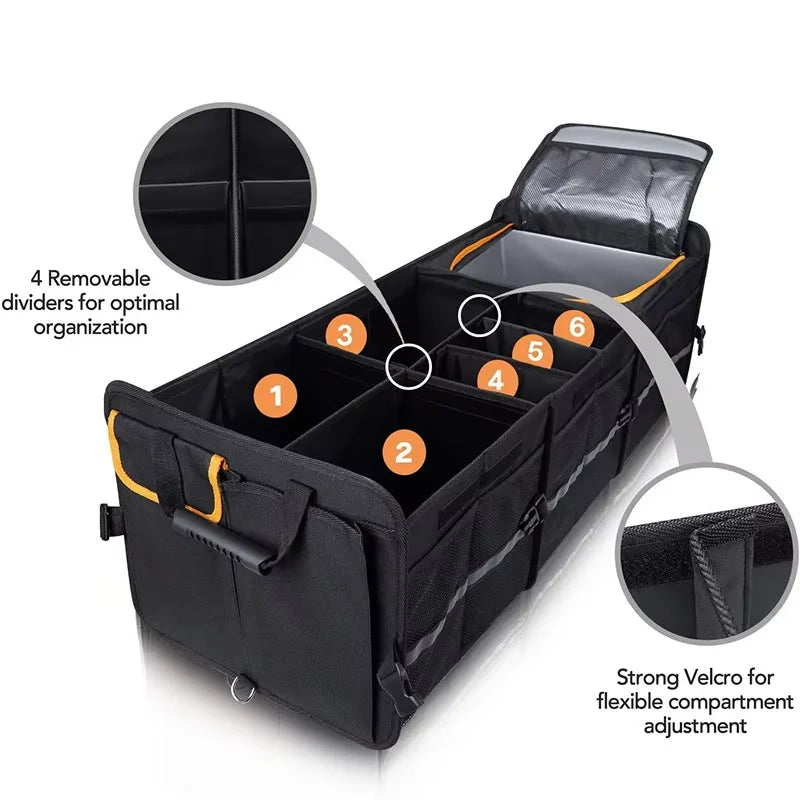 JMT-726218 Foldable Multi-Compartment Car Trunk Organizer with Premium Insulated Cooler Bag