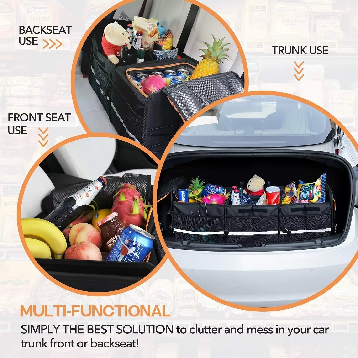JMT-726218 Foldable Multi-Compartment Car Trunk Organizer with Premium Insulated Cooler Bag