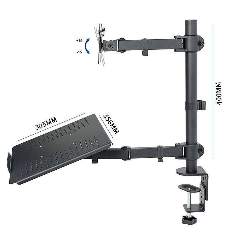 JMT-726602 Multi-Function Dual Screen Monitor Stand for Notebooks and Keyboards - Metal Black Bracket
