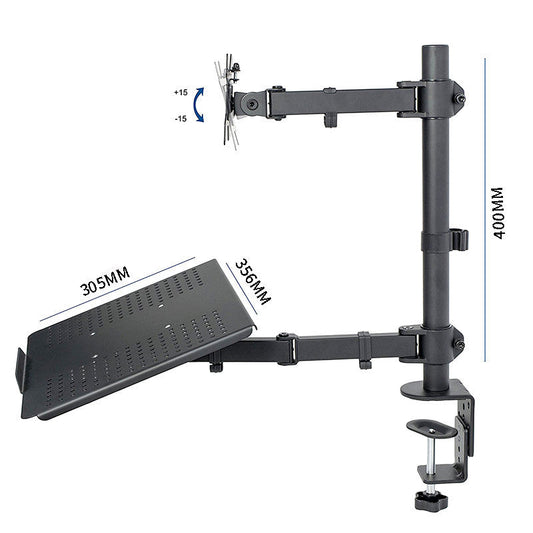 JMT-726602 Multi-Function Dual Screen Monitor Stand for Notebooks and Keyboards - Metal Black Bracket