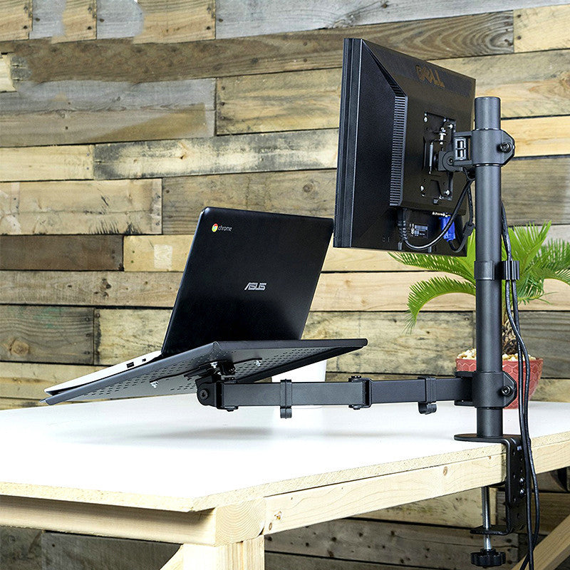 JMT-726602 Multi-Function Dual Screen Monitor Stand for Notebooks and Keyboards - Metal Black Bracket