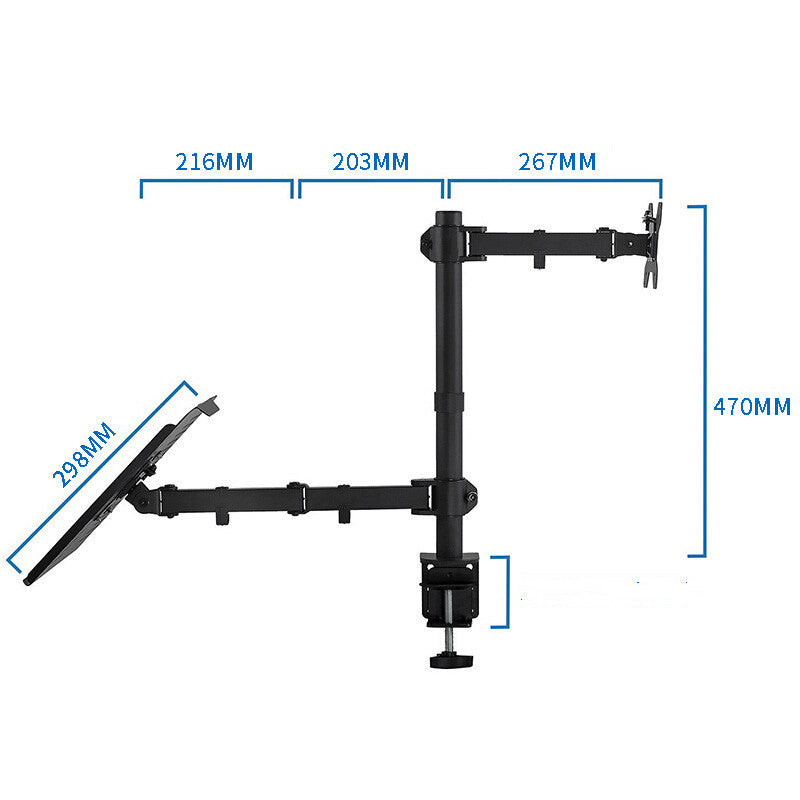 JMT-726602 Multi-Function Dual Screen Monitor Stand for Notebooks and Keyboards - Metal Black Bracket
