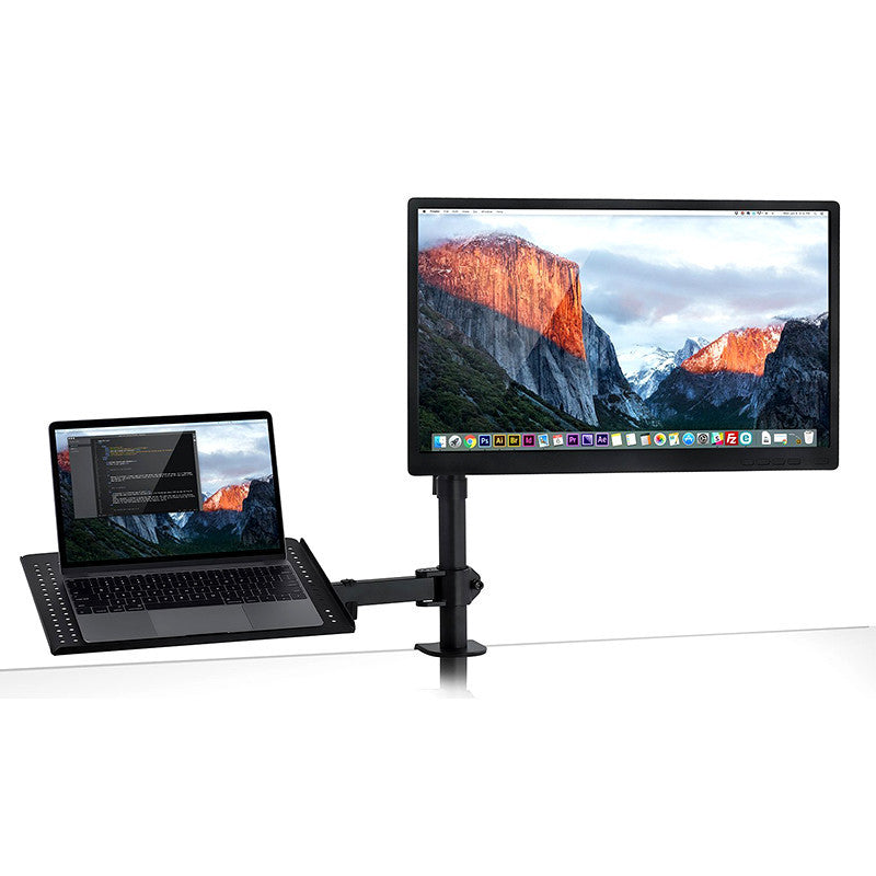 JMT-726602 Multi-Function Dual Screen Monitor Stand for Notebooks and Keyboards - Metal Black Bracket