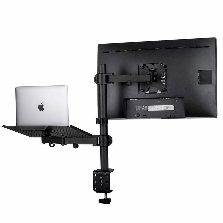 JMT-726602 Multi-Function Dual Screen Monitor Stand for Notebooks and Keyboards - Metal Black Bracket