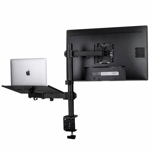 JMT-726602 Multi-Function Dual Screen Monitor Stand for Notebooks and Keyboards - Metal Black Bracket