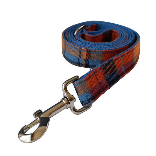 JMT-727242 Blue Velvet Plaid Pet Dog Collar with Alloy Buckle - Four Seasons Adjustable Size S, M, L, XL