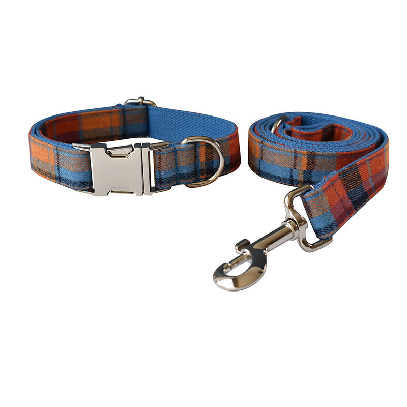 JMT-727242 Blue Velvet Plaid Pet Dog Collar with Alloy Buckle - Four Seasons Adjustable Size S, M, L, XL