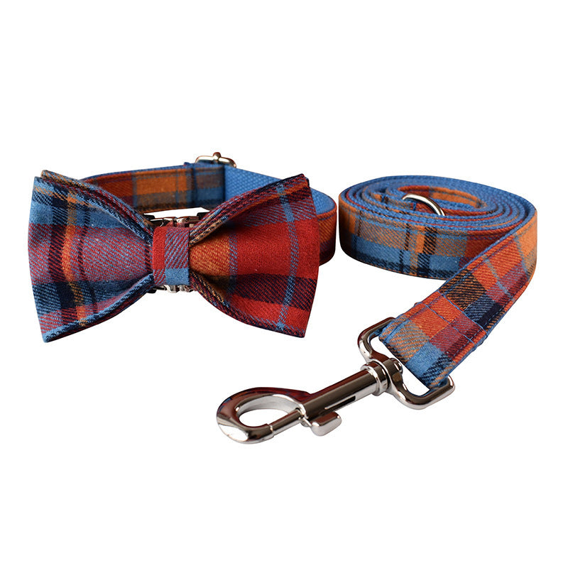 JMT-727242 Blue Velvet Plaid Pet Dog Collar with Alloy Buckle - Four Seasons Adjustable Size S, M, L, XL