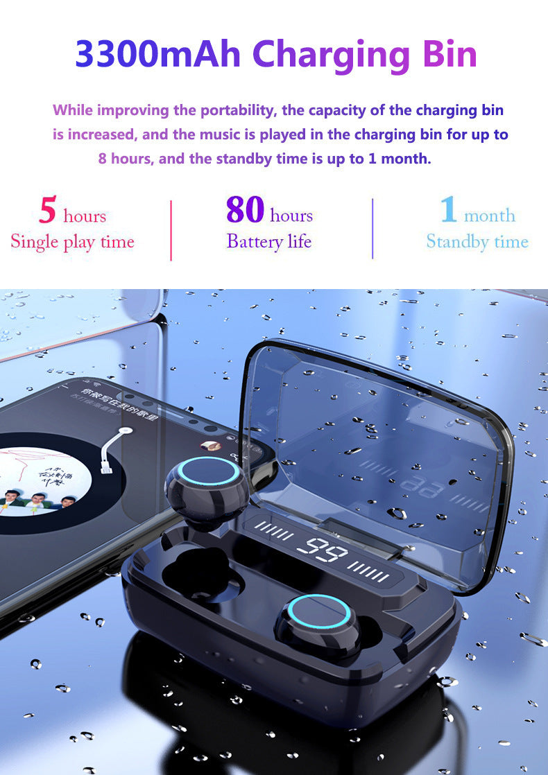 JMT-727242 Wireless Bluetooth Headset with Digital Power Display, Touch Control, Noise Isolation, and Sweatproof Design