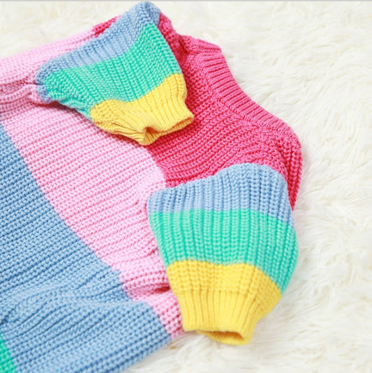 JMT-727370 Rainbow Knit Dog Sweater - Soft Wool Material for Various Sizes (S-2XL)