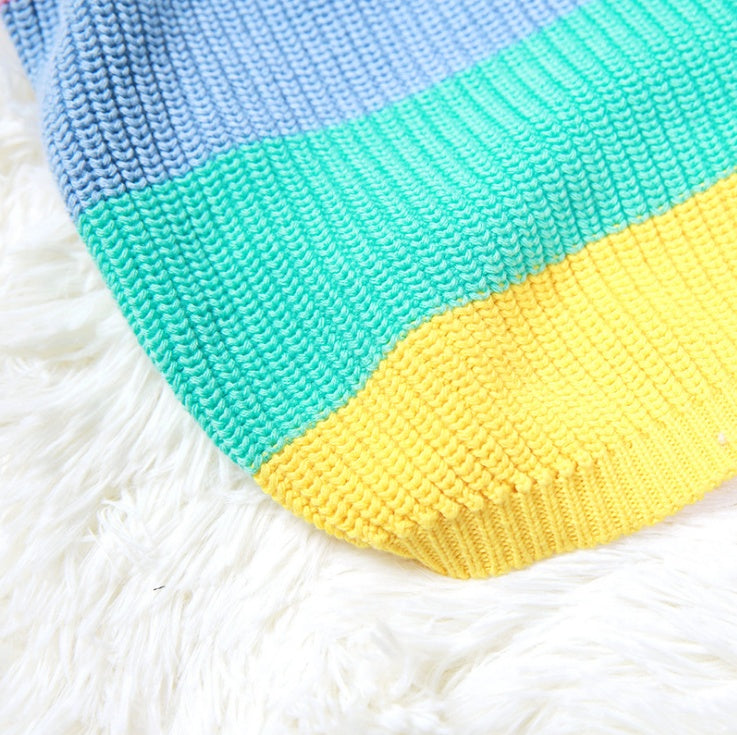 JMT-727370 Rainbow Knit Dog Sweater - Soft Wool Material for Various Sizes (S-2XL)