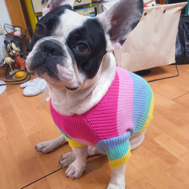 JMT-727370 Rainbow Knit Dog Sweater - Soft Wool Material for Various Sizes (S-2XL)