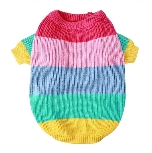 JMT-727370 Rainbow Knit Dog Sweater - Soft Wool Material for Various Sizes (S-2XL)