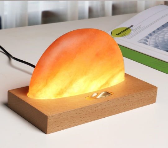 JMT-727434 Wireless Charging Crystal Salt Lamp with Wooden Base and LED Warm White Light