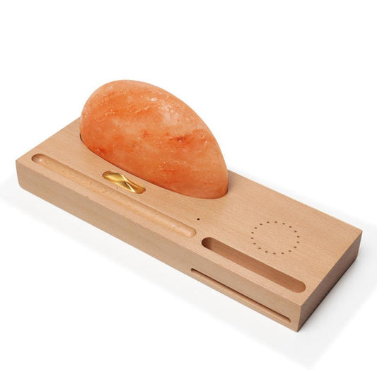 JMT-727434 Wireless Charging Crystal Salt Lamp with Wooden Base and LED Warm White Light
