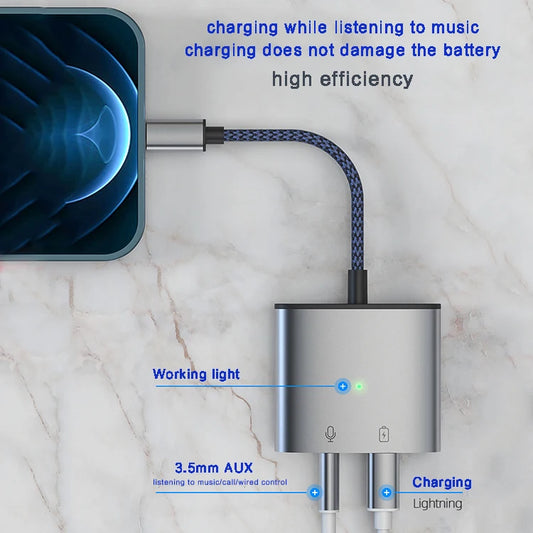 JMT-728394 3.5mm AUX Audio Jack Adapter for iPhone Earphones - Lightning to Headphone Splitter
