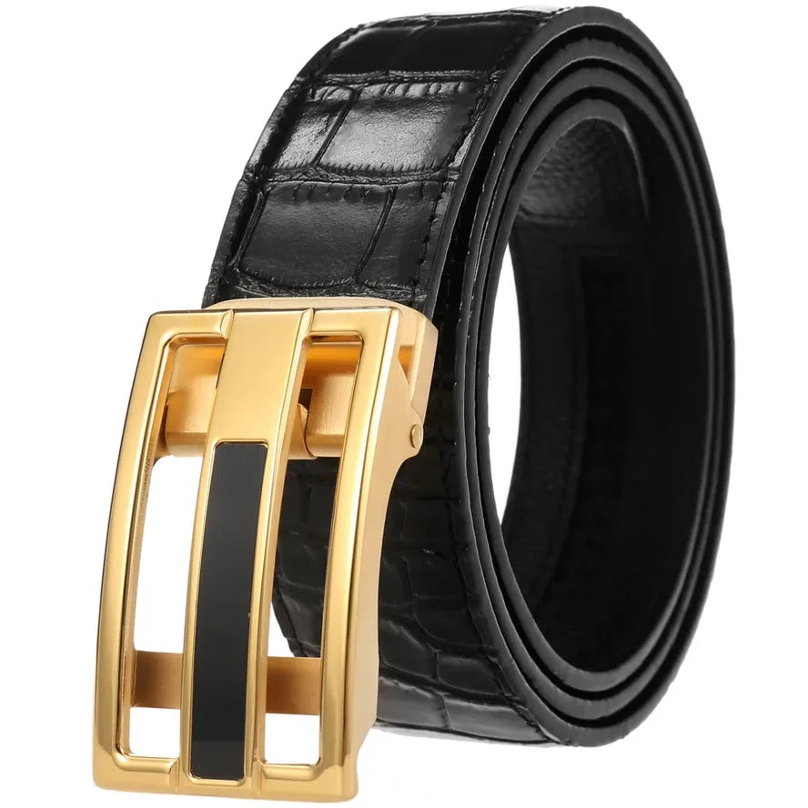 JMT-728650 Men's Genuine Leather Belt with Durable Stainless Steel Buckle, Model LY36-61430-8