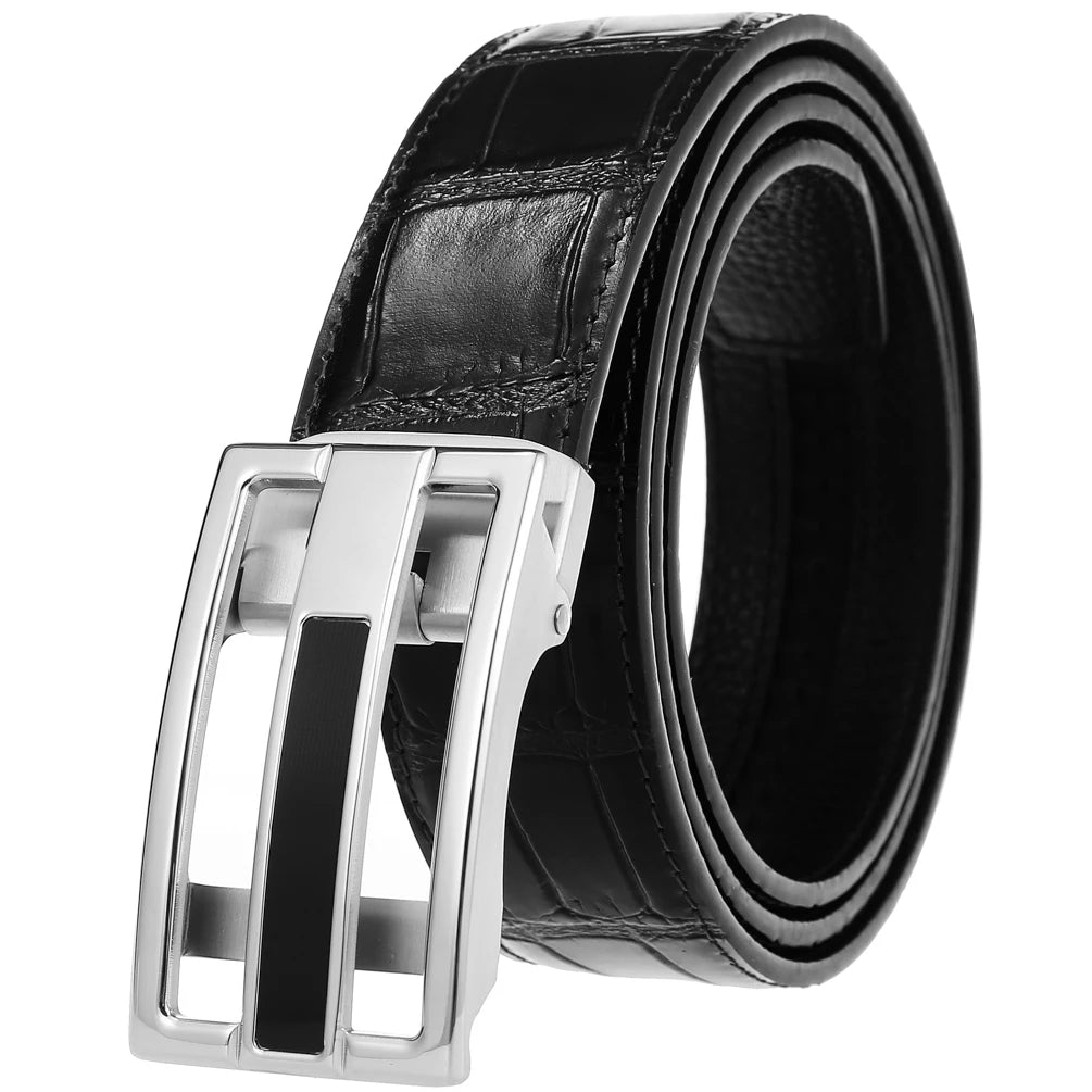 JMT-728650 Men's Genuine Leather Belt with Durable Stainless Steel Buckle, Model LY36-61430-8