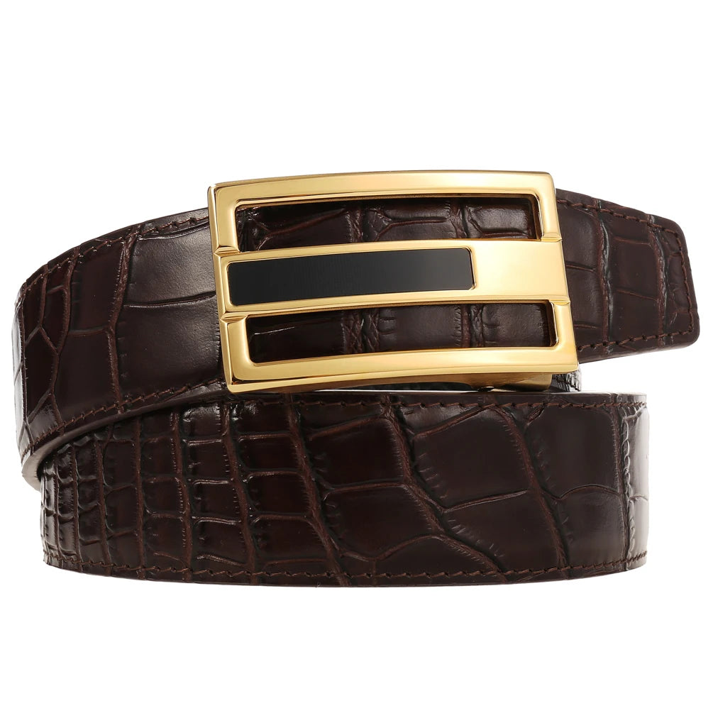 JMT-728650 Men's Genuine Leather Belt with Durable Stainless Steel Buckle, Model LY36-61430-8