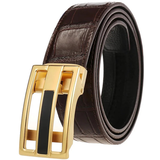 JMT-728650 Men's Genuine Leather Belt with Durable Stainless Steel Buckle, Model LY36-61430-8