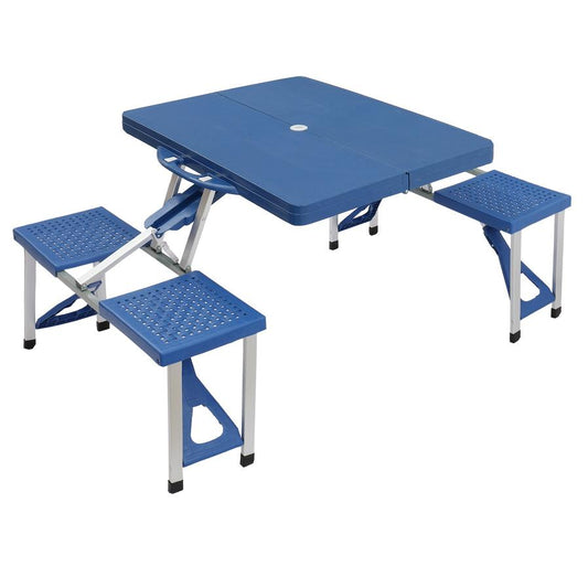 JMT-728778 Blue Plastic Camping Table and Chair Set - 135.5x83x65.5cm, 50kg Capacity