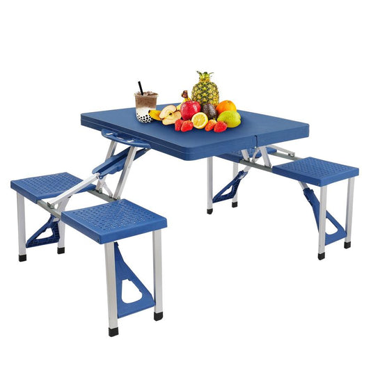 JMT-728778 Blue Plastic Camping Table and Chair Set - 135.5x83x65.5cm, 50kg Capacity