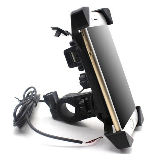 JMT-728906 Shockproof Motorcycle Phone Holder with Universal USB Charger, Fits Devices 3.5" to 7", Handlebar Mount