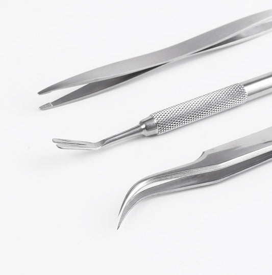 JMT-728906 Stainless Steel Tick and Flea Removal Tool Set for Dogs and Cats - 3-Piece Clip and Tweezer Kit